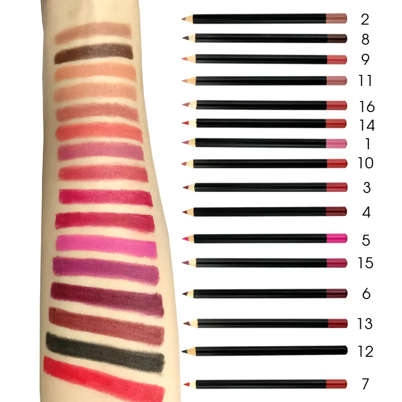 Lápis de lábio de vegan, lápis delineador cosmético de 16 cores para marca privada, matte e à prova d'água