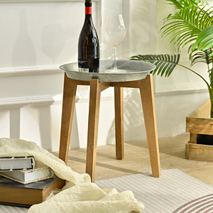 High Quality Farmhouse Indoor <b>Rustic</b> Round Wood Leg Metal Tray Side <b>Coffee</b> <b>Table</b> - Product Image 1