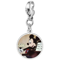 Abalorios de acero inoxidable con diseño de ratón de dibujos animados de orejas grandes, tipo pulsera italiana, con cierre de pinza y colas de langosta, colgante redondo, joyería