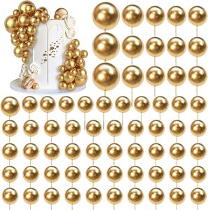 66 décorations de gâteau en forme de boule dorées, 4 tailles, pour la décoration de pâtisserie DIY, toppers pour cupcakes et anniversaires de mariage - Product Image 1