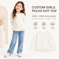 T-shirt à manches longues à pois superposés et ourlet à volants pour filles, haut pour tout-petits et enfants, fournisseur en gros OEM ODM