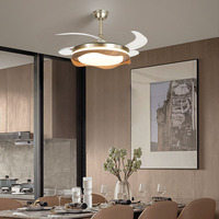Ventilateur de plafond télécommandé de 42 pouces à LED Lampe en bois de fer Design rétractable pour intérieur, usage domestique, salon, chambre à coucher, salle à manger