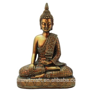 Estatua de Buda <span class=keywords><strong>Zen</strong></span> Sentado de Estilo Tailandés Antiguo en Bronce Dorado, Fabricada a Medida en Resina, Venta al por Mayor - Product Image 1