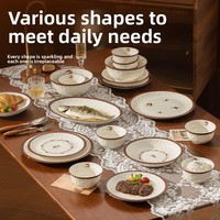 Ensemble de vaisselle en céramique et porcelaine à motif animalier minimaliste, compatible micro-ondes, design moderne et épuré