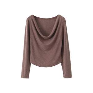 Blusa de manga larga con cuello drapeado estilo francés para mujer, talla grande, con lazo elástico, para otoño e invierno, uso diario - Product Image 5