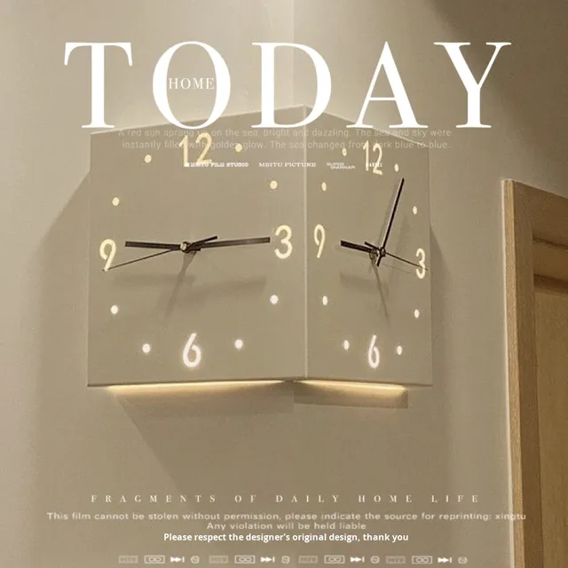 New Simple Fashion Metal Square Wall Clock Arabic Numerals Creative Right Angle Design Double-sided Corner Hanging for Living