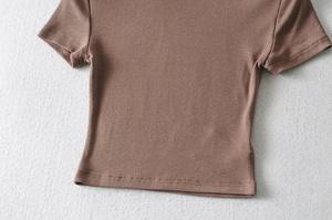 <b>Women's</b> Summer Slim Fit Crop Tops HG80's Casual Style Rib Fabric Custom Logo Embroidery Sexy Plain <b>Tight</b> Fit Wholesale Crop Tops - Product Image 6