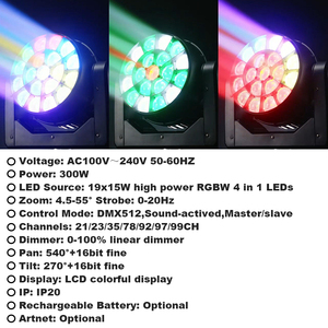 Aopu 19x15W Bee Eye di chuyển đầu <span class=keywords><strong>LED</strong></span> Bee Eye K10 Zoom rửa DJ đèn - Product Image 2