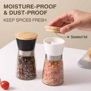 Moulin à épices sec en verre avec couvercle en bois de bambou, moulin à sel et à poivre, fabrication originale - Product Image 3