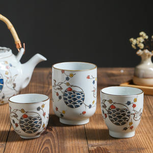 Théière grande capacité, service à thé en <span class=keywords><strong>c</strong></span>éramique résistante à la chaleur peinte à la main, ensemble théière et tasses motif grue chantante, style simple - Product Image 5