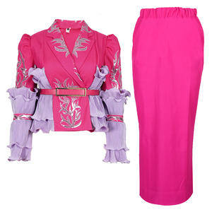S10862 Conjuntos de Ropa Africana de Lujo para <span class=keywords><strong>Mujer</strong></span>, Top Bordado con Lentejuelas y Falda, Conjunto de Dos Piezas, Vestido de Noche con Cinturón - Product Image 5