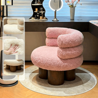 Fauteuil inclinable et pivotant moderne en tissu peluche Teddy, base en bois massif, pour salon, chambre, hôtel, salle à manger