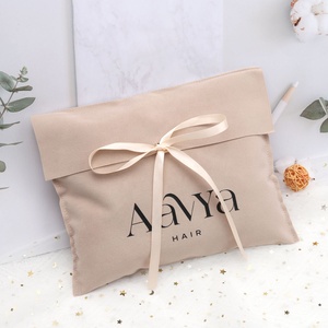 Custom Logo Printed Brown Velvet Jewelry Gift Packaging Bag With Ribbon Tie Luxury Soft <b>Purse</b> Lingerie Hair Storage Envelope Bag - Product Image 5