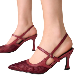 Sandali <span class=keywords><strong>con</strong></span> tacco a spillo da donna, sexy, <span class=keywords><strong>con</strong></span> glitter, decorazioni in strass e fibbia, suola rossa - Product Image 3