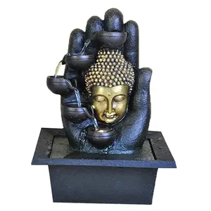 Palm Shape Indoor Tabletop Pole Resin Water Fountain Zen Buddha Statue Fuente Living Desktop Decorations Crafts Fonte Brunnen