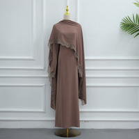 Nouvelle Abaya Islamique 2026 pour Femme, Robe Musulmane Couleur Unie en Nida à Manches Longues, Cape Modeste et Châle, Ensemble 2 Pièces