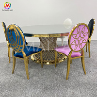 Table de banquet d'hôtel avec plateau en verre doré, table ronde en acier inoxydable pour mariage