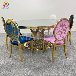 <span class=keywords><strong>Tavolo</strong></span> <span class=keywords><strong>da</strong></span> <span class=keywords><strong>Pranzo</strong></span> Rotondo per Matrimoni <span class=keywords><strong>in</strong></span> Metallo e Acciaio Inossidabile Dorato con Piano <span class=keywords><strong>in</strong></span> <span class=keywords><strong>Vetro</strong></span> per Banchetti d'Hotel - Product Image 4