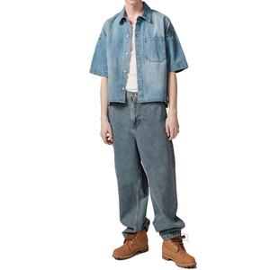 เสื้อเชิ้ตเดนิมทรงบ็อกซี่ แขนสั้น ติดกระดุม เสื้อเดนิมผู้ชาย สีน้ำเงินสั่งทำ ผ้าเดนิมฝ้าย 100% ทอแบบลำลอง - Product Image 2