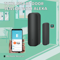 Détecteur d'ouverture/fermeture de porte/fenêtre avec télécommande Tuya, alarme via application mobile, compatible Alexa et Google Home, piles AAA, alarme 80 dB, boîtier noir