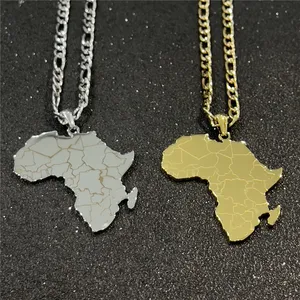 قلادات عالية الجودة على طراز الهيب هوب من الفولاذ المقاوم للصدأ قلادة خريطة أفريقيا مجوهرات ذهبية اللون للنساء والرجال
