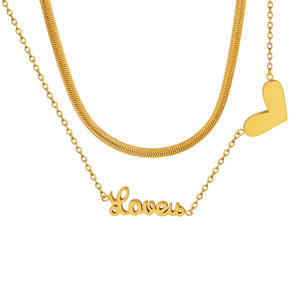 Collar con Colgante de Corazón de Doble Capa en Acero Inoxidable Chapado en Oro de 18K para Mujer, Cadena de Eslabones, Joyería para Clavícula - Product Image 1