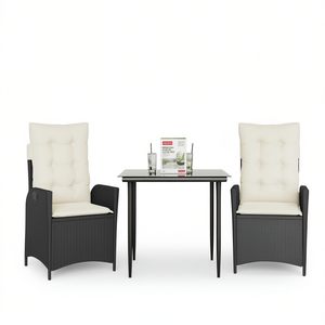 Set da pranzo da giardino bianco crema e nero, 2 posti, in rattan resistente alle intemperie, design contemporaneo - Product Image 1