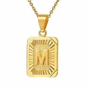 Gemnel fashion jewelry design supplier stainless steel gold plated jewelry square charm initial pendant necklace