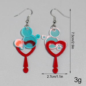Gioielli di moda romantica rosa cuore cavo bacchetta Laser bolla giocattolo acrilico orecchini pendenti per donne ragazze - Product Image 5