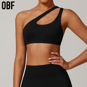 Soutien-gorge de sport à épaule unique pour femmes exercice sangle gauche soutien-gorge de Yoga mignon soutien moyen haut coupé confortable et respirant - Product Image 4