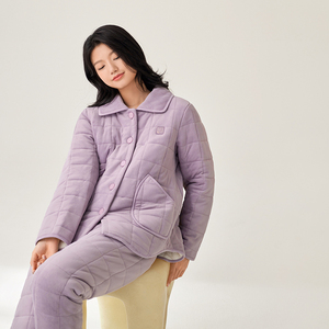 Pigiama Invernale Anzhiban a Tre Strati in Pile, Caldo Completo da Casa in Corallo con Elastico in Vita per Ragazze/Donne - Product Image 3