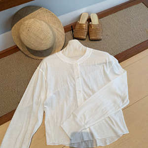 Chemise cardigan minimaliste de protection solaire pour femme, haut décontracté à col montant et manches longues, simple boutonnage - Product Image 4