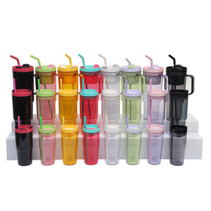 FOCUSGIFT 40oz BPA Plastic 3-in-1 Car Use Customized Logo Promotional Gift Set Lid Handle-Durable Clear Tumbler for Sports