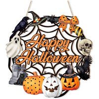 Etiquetas de puerta de Halloween, artesanías de madera tridimensionales para decoración de patio de fiesta, artesanías colgantes circulares de Halloween