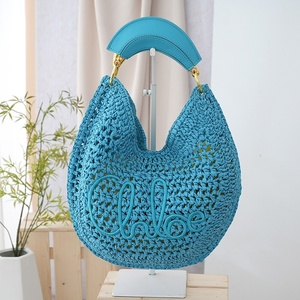 Borsa a Spalla Grande Capacità in Paglia Intrecciata Vintage Colorata in Poliestere, Nuova Collezione Estiva 2026, da <span class=keywords><strong>Spiaggia</strong></span>, con Apertura Superiore, Vendita all'Ingrosso - Product Image 4