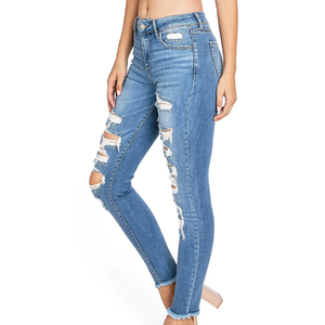 OEM Jeans skinny déchirés en denim super étiré pour femmes taille haute jeans ajustés pantalons pour femmes - Product Image 3