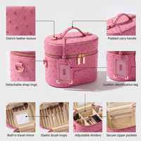 Sac de maquillage imperméable en cuir à motif d'autruche LZ Factory, trousse de toilette, pochette de voyage cosmétique, organiseur pour femmes, boîte rose