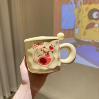 Tasse en céramique style coréen en forme d'ours en peluche, avec poignée mignonne, grande capacité et design simple, pour lait, avec cuillère et couvercle