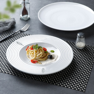 Plato Redondo de Melamina Blanca de 8 Pulgadas con Diseño Artístico para Servir Pasta en Hoteles y Restaurantes - Product Image 1