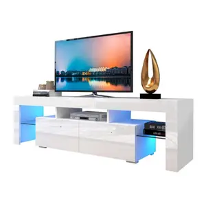 Living room furniture high glossy white tv unit tv stand with led light for sale