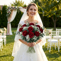 Vente flash : Boule de fleurs artificielles en soie bordeaux de 50 cm, centre de table pour mariage, arrangement de roses fait main pour la Saint-Valentin
