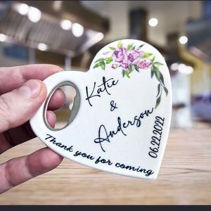 Customized Souvenir Wedding Stainless Steel Magnetic Heart Shaped 2 1 <b>Fridge</b> Magnet Coaster Bottle Opener Custom Color Printing - Product Image 2