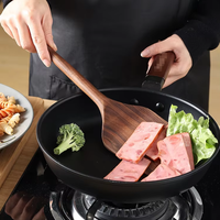 Spatules de cuisine en bois de noyer noir naturel, cuillères ajourées et cuillères pleines, ustensiles de cuisson – Vente chaude