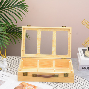Caja de almacenamiento transparente de madera natural con tapa, caja de almacenamiento de bolsas de café con múltiples compartimentos, caja portátil de madera maciza para bolsas de té y azúcar - Product Image 2