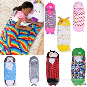 Cartoon children's anti-kick sleeping bag pillow Warm one-piece cute camping bed bag