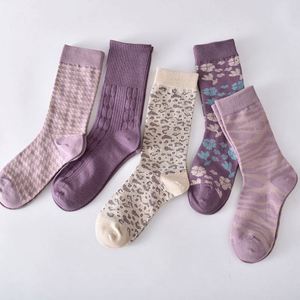 Wholesale New Fashion Mid Tube Warm <b>Socks</b> for Women Breathable Cotton Knitted Absorbent Cuff Purple Autumn Winter High Tube Warm - Product Image 4