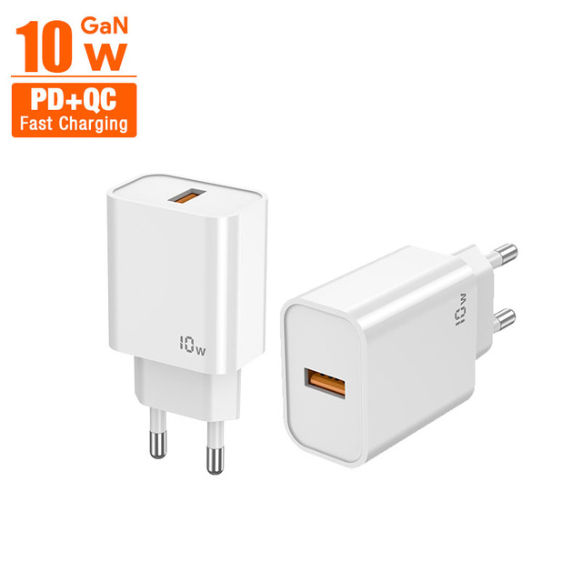 10W PD 3.0 USB Wall Charger 5V 2A Fast Charging EU Plug Compatible IPhones Mobile Devices ABS+PC Material White 12-Month