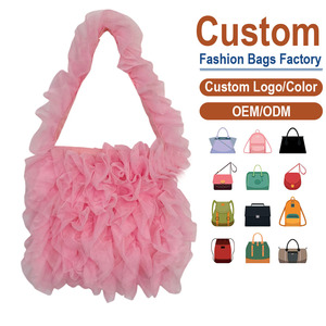 Custom Pink Tulle Ruffle Shoulder Bag Fashion Women's Handbag With Single Handle All Seasons Daily Use - Product Image 1
