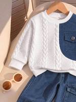 Ensemble de vêtements pour bébé garçon, sweat-shirt bleu et blanc patchwork, jean, ensemble de 2 pièces en denim, 2026