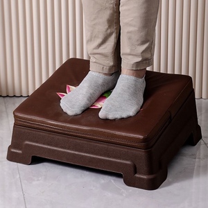 Lotus Printed Prayer <b>Stool</b> Brown Leather Look Storage <b>Ottoman</b> For Home Temple Meditation Use - Product Image 5